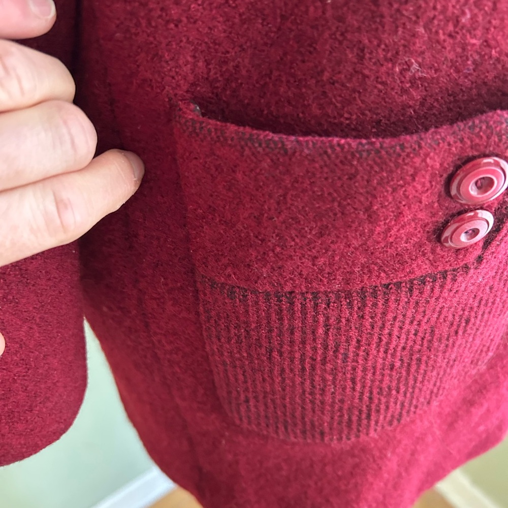 Vintage wool coat cranberry red size 2/4. Shawl neck, retro buttons,big pockets - Picture 6 of 16